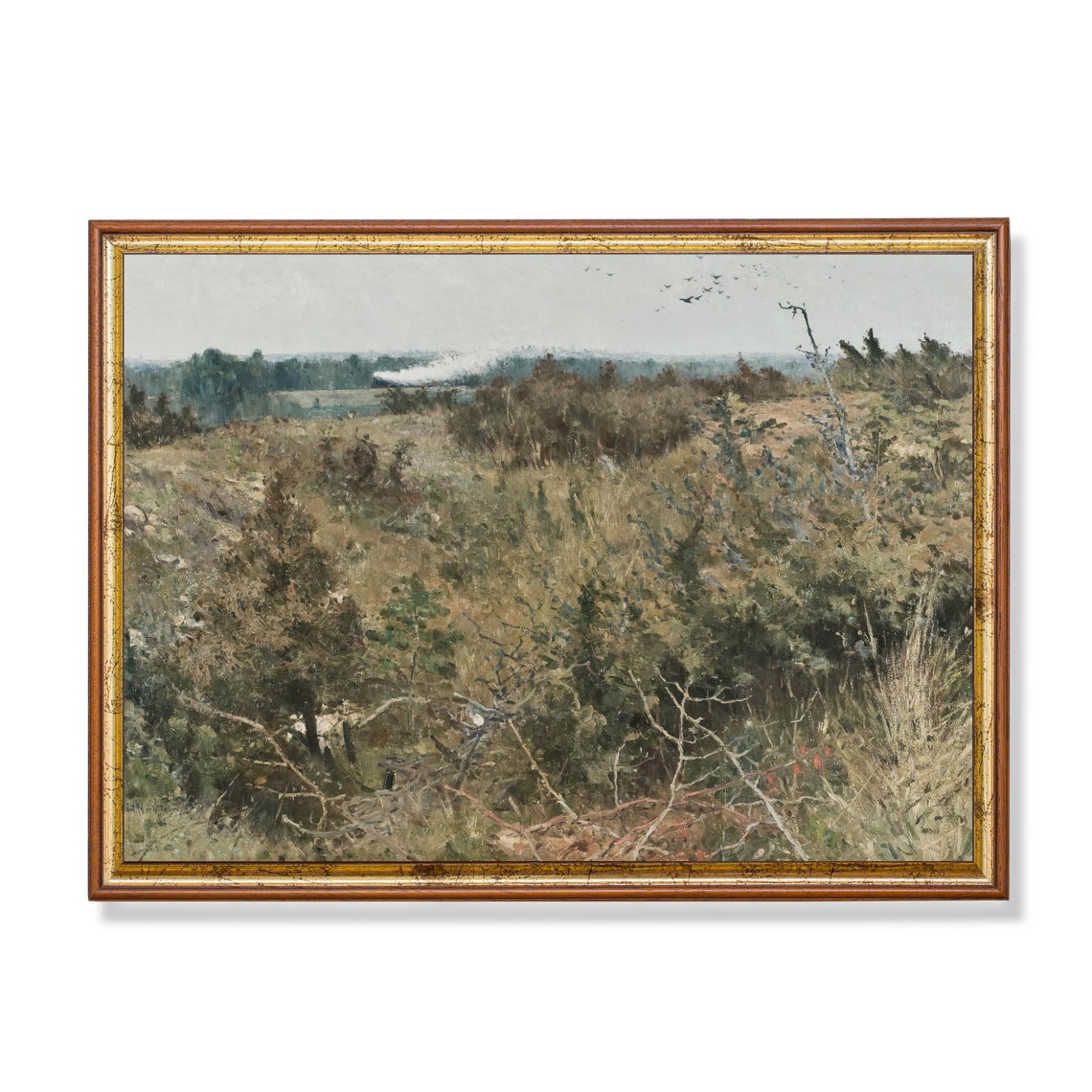 Steam Train Crossing a Heather Moor Vintage Landscape Poster