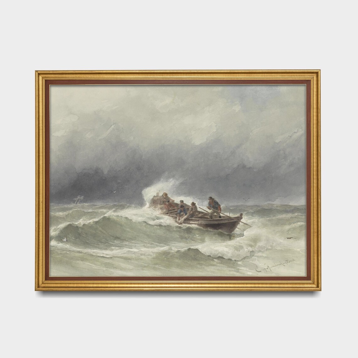 Rescue At Sea Stormy Ocean Dramatic Maritime Watercolor Poster - Image 4