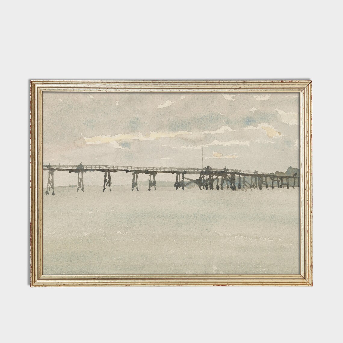 Long Wooden Pier Over a Calm Sea Minimalist Watercolor Poster - Image 2