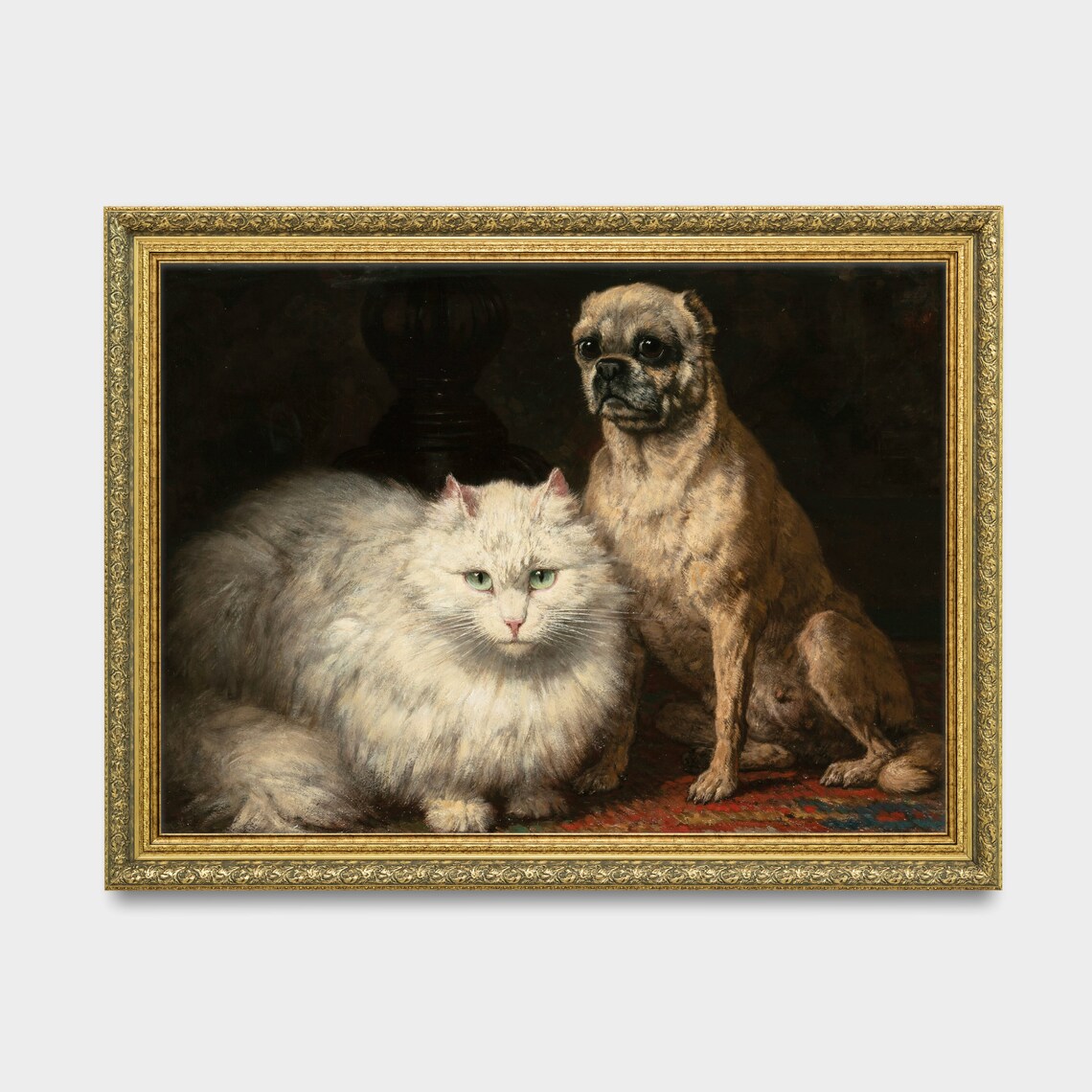 Vintage Cat Dog Painting Antique Animal Fine Print Moody Rustic Oil Painting Wall Art Farmhouse Decor - Image 3