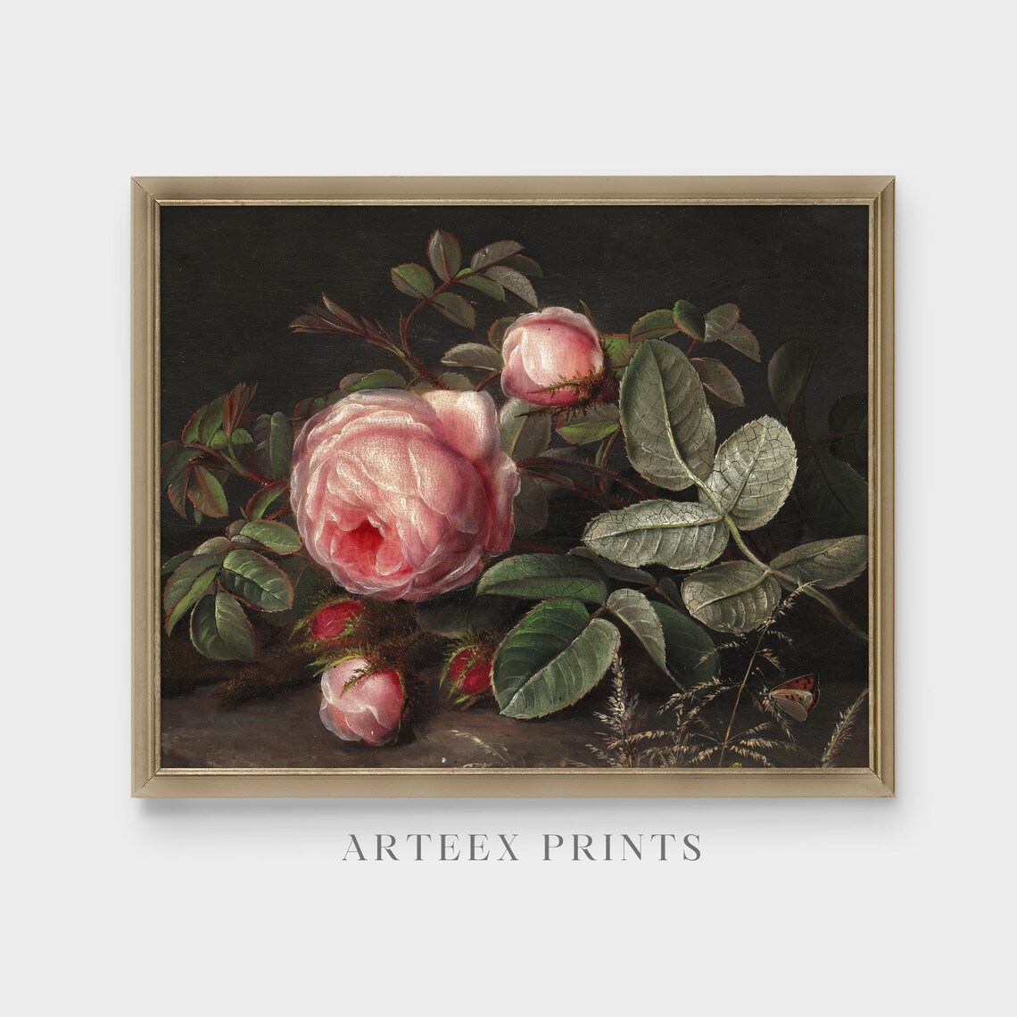 Vintage Still Life With Pink Roses, Floral Art Print - Image 3