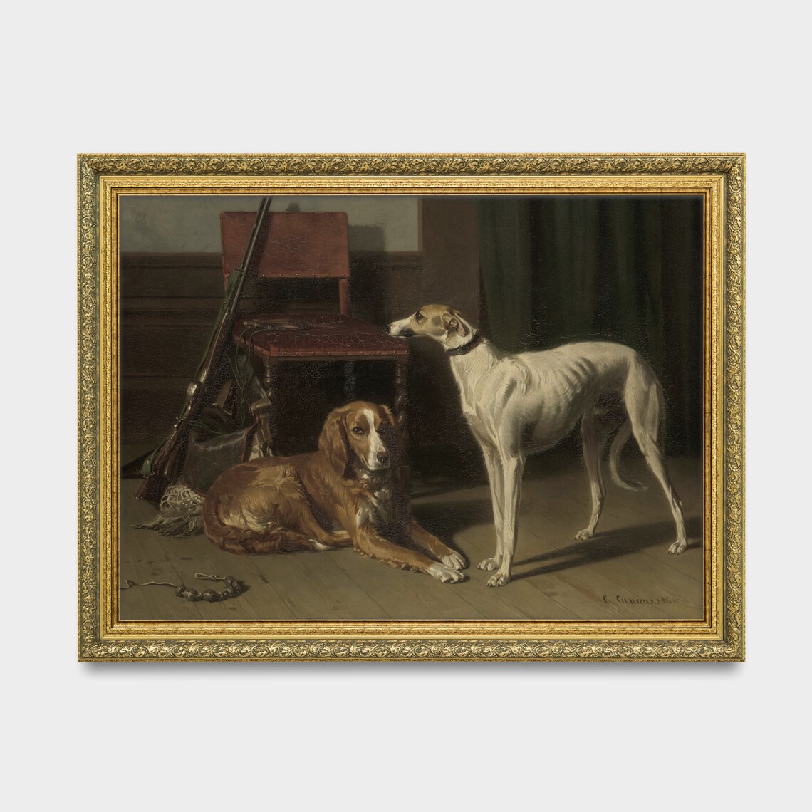 Vintage Dog Painting, Rustic Antique Animal Print - Image 2