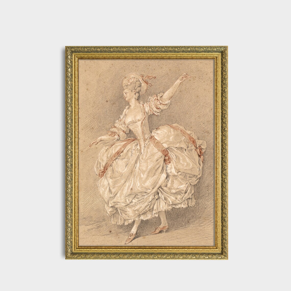 Dancer in Flowing Gown Sepia Chalk Sketch Vintage Ballet Art Poster - Image 2