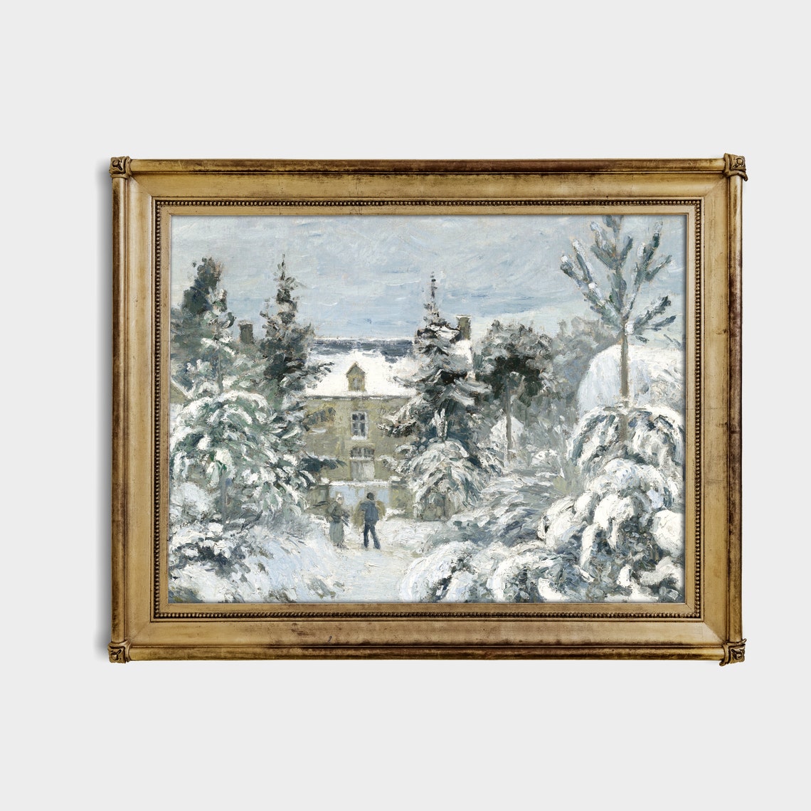 Impressionist Country House in Falling Snow Painterly Winter Poster - Image 2