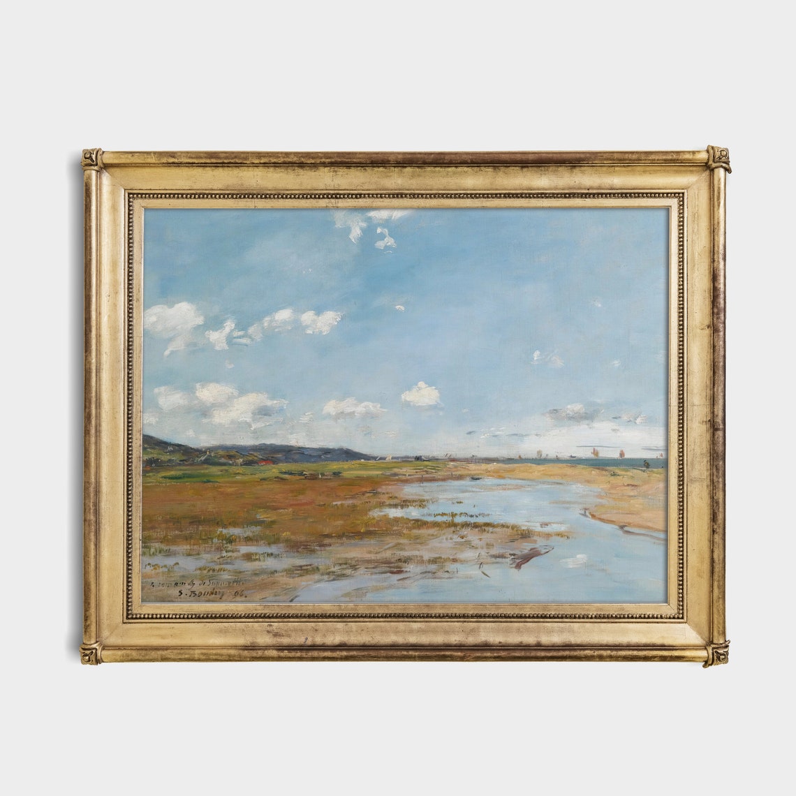 Impressionist Coastal Tidal Inlet Seascape with Sailboats Print - Image 4