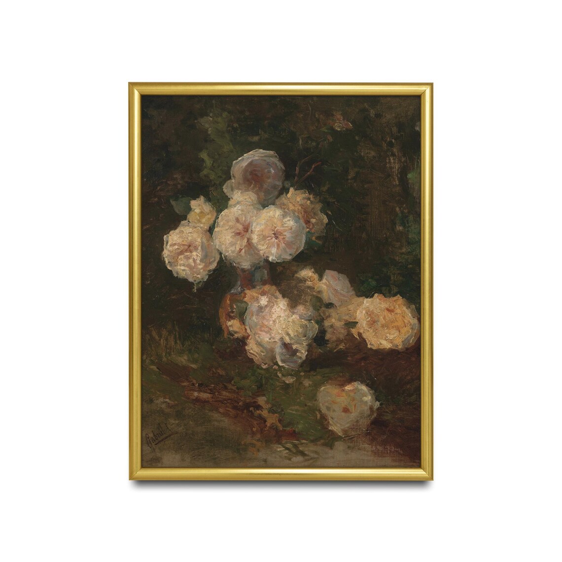 Soft White and Blush Roses in a Vase Moody Floral Still Life Poster - Image 2