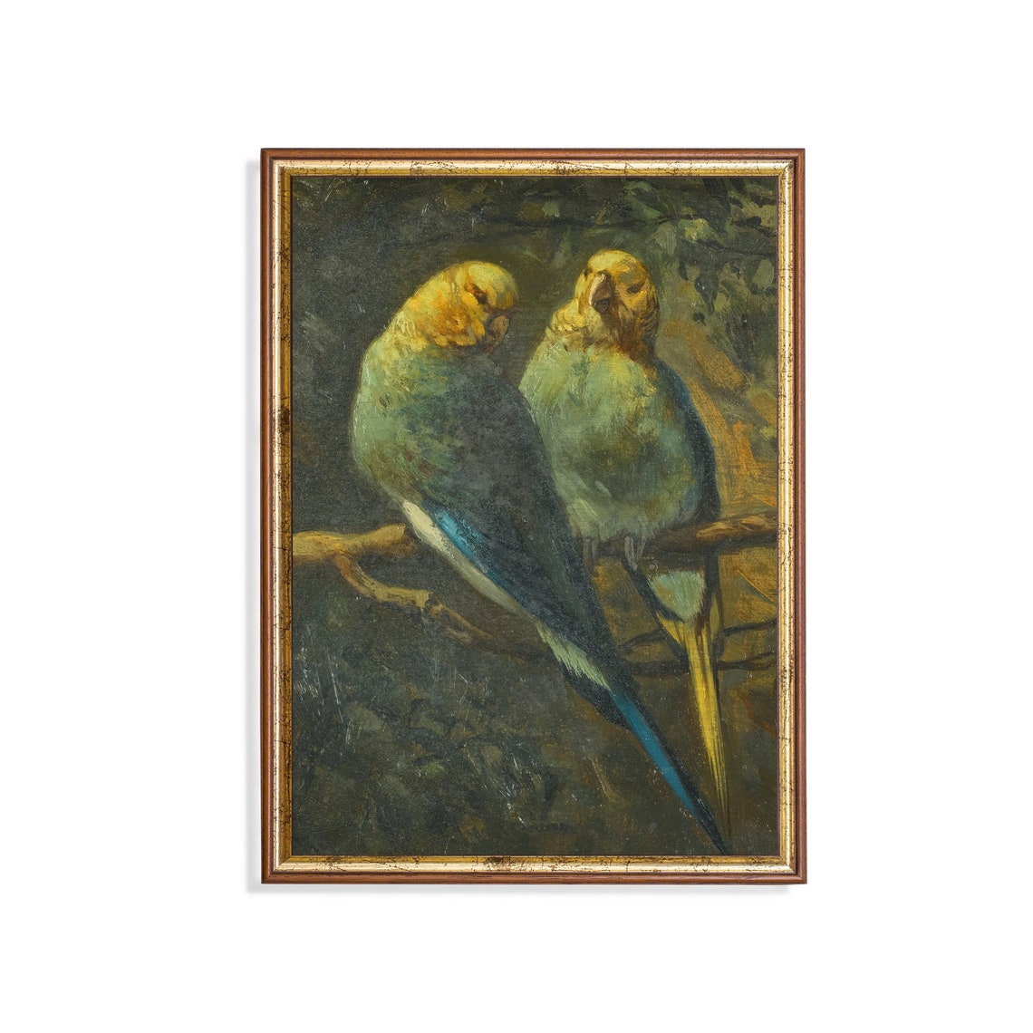 Vintage Birds Painting Antique Parrot Print Moody Rustic Artwork Wall Art Farmhouse Decor Fine Art