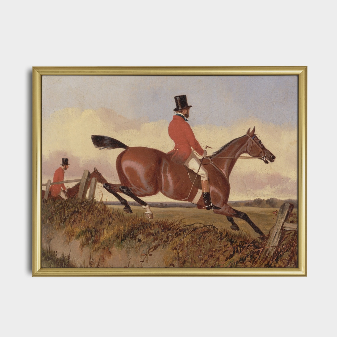 Huntsman Jumping a Fence on a Bay Horse Vintage Hunting Poster - Image 3