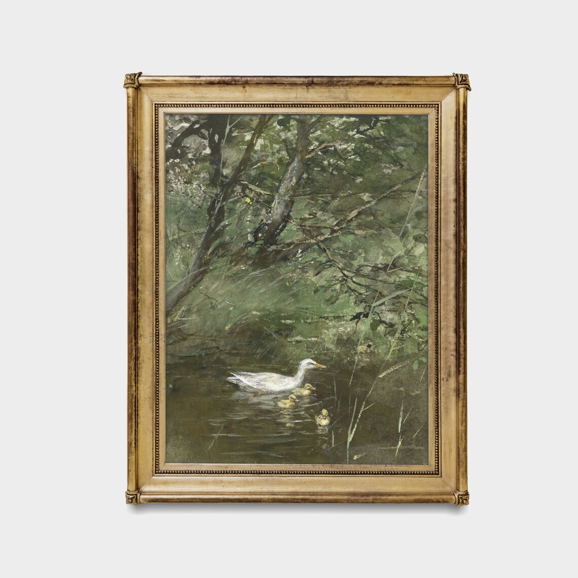 Vintage Duck Painting, Antique Pond Landscape Art Print - Image 2