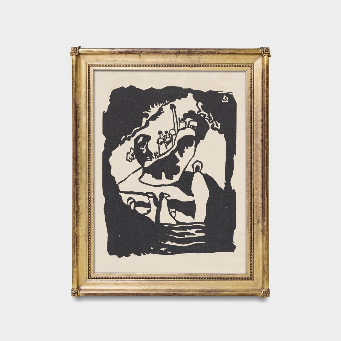 Expressionist Black White Woodcut Boat With Birds Vintage Art Poster - Image 5