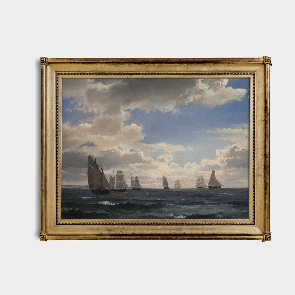 Fleet of Tall Sailing Ships Under a Cloudy Sky Vintage Poster - Image 4