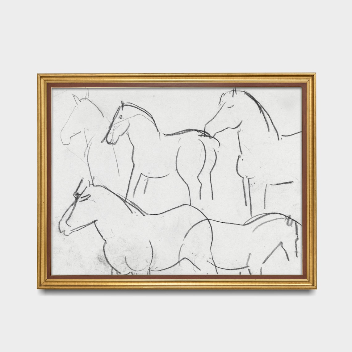 Vintage Sketch Drawing Five Horses Study, Line Art - Image 2
