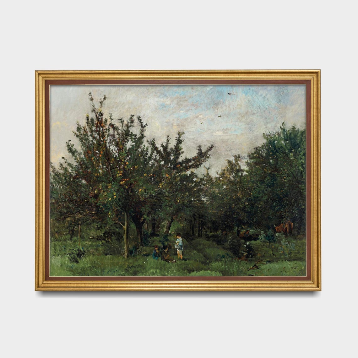 Children Picking Fruit in a Sunlit Orchard Vintage Landscape Poster - Image 4