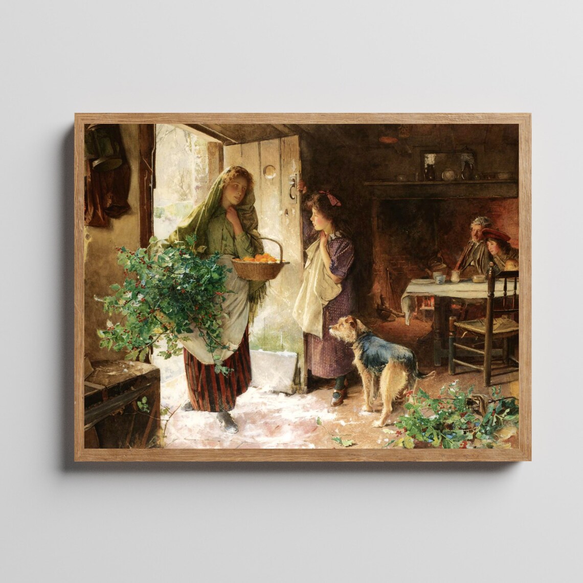 Christmas Eve Gathering at a Cottage Door Vintage Holiday Poster - Image 3