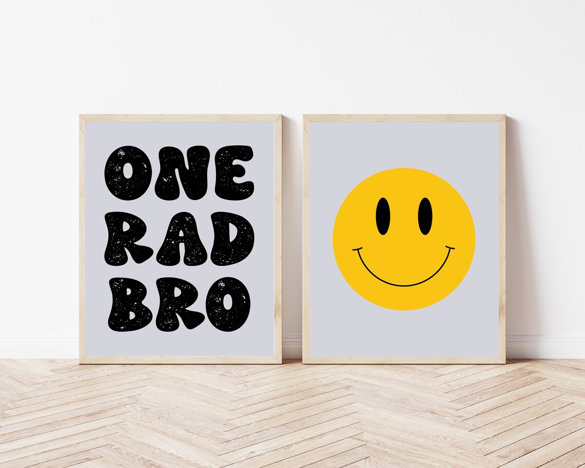 One Rad Bro Groovy Smiley Face Set Of 2 Kids Room Decor Poster
