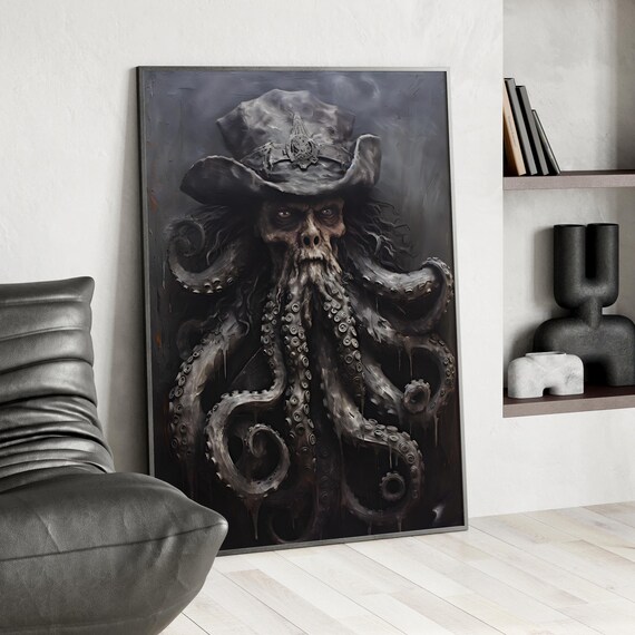 Kraken Faced Pirate Captain Gothic Dark Fantasy Painting Poster