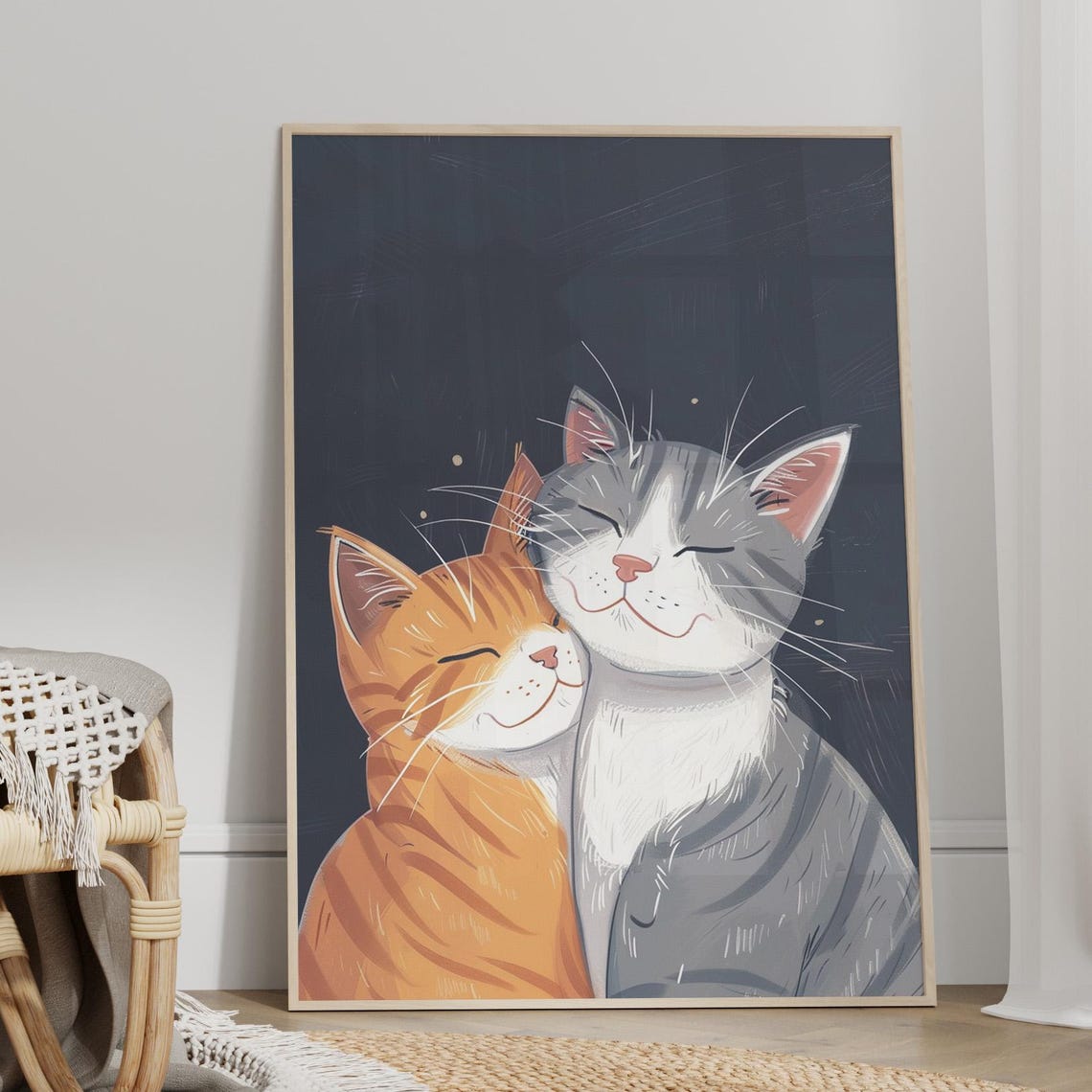 Two Cuddling Cats Snuggling Cute Ginger Grey Kitten Pet Poster