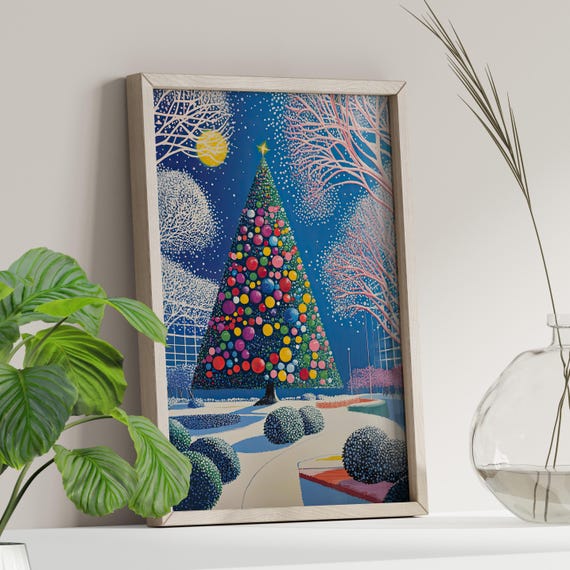 Colorful Abstract Christmas Tree Art Poster Or Canvas Print Geometric Garden Edo Style Modern Holiday Kazumasa Nagai Inspired