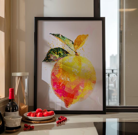 Pixel Lemon Minimalist Illustration Poster Or Canvas Disco Ball Art Fruit Wall Mirror Yellow