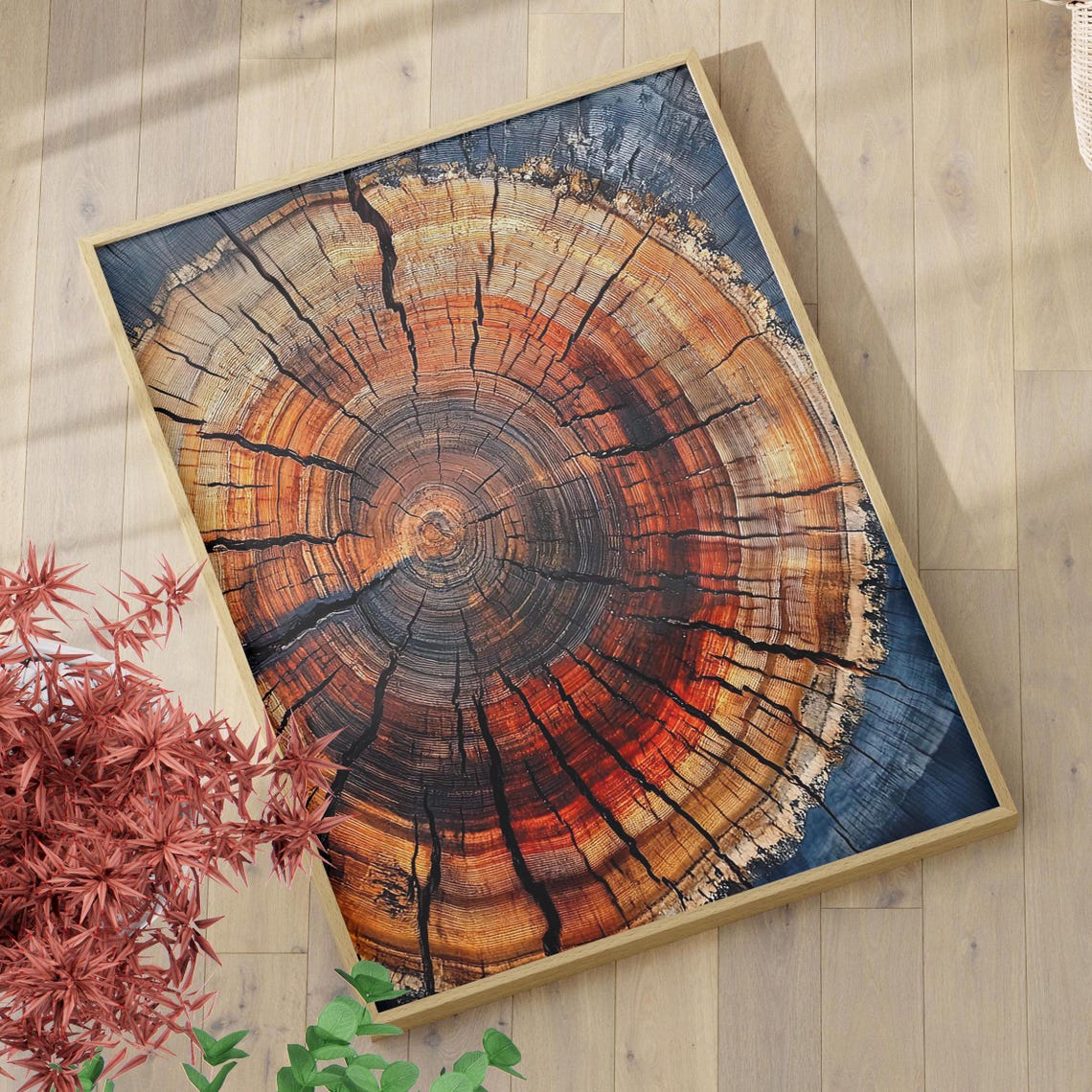 Colorful Tree Ring Cross Section Natural Wood Farmhouse Wall Art