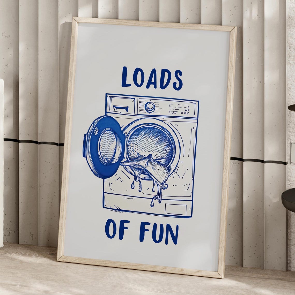 Playful Loads of Fun Vintage Washing Machine Blue Line Art Poster