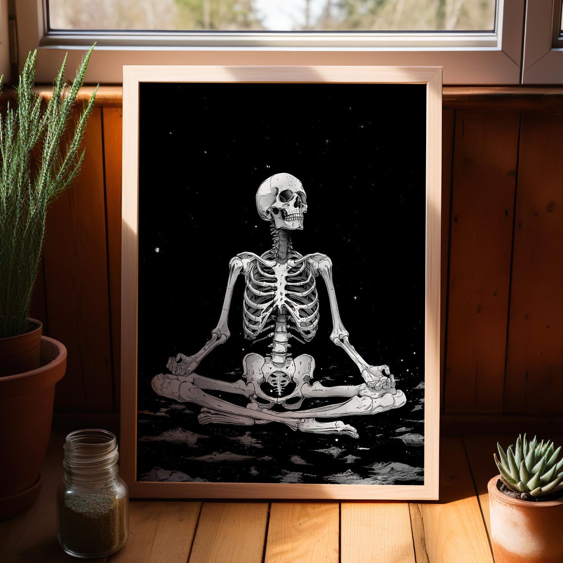 Meditating Skeleton Lotus Pose Dark Academia Whimsigoth Poster