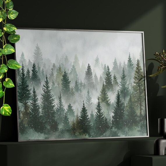Snowy Evergreen Forest Watercolor Winter Wonderland Scene Poster