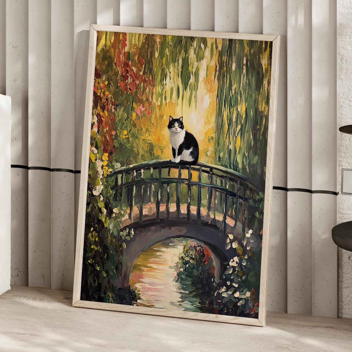 Black Cat on Monet's Japanese Bridge Garden Impressionist Poster