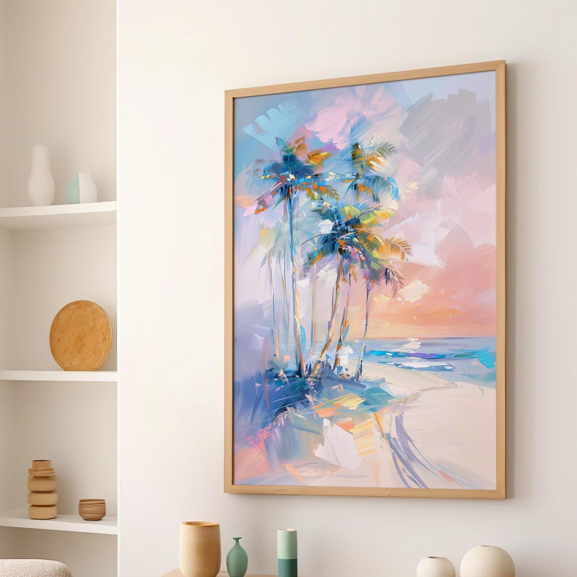 Pastel Palm Trees Sunset Beach Abstract Coastal Dreamy Poster