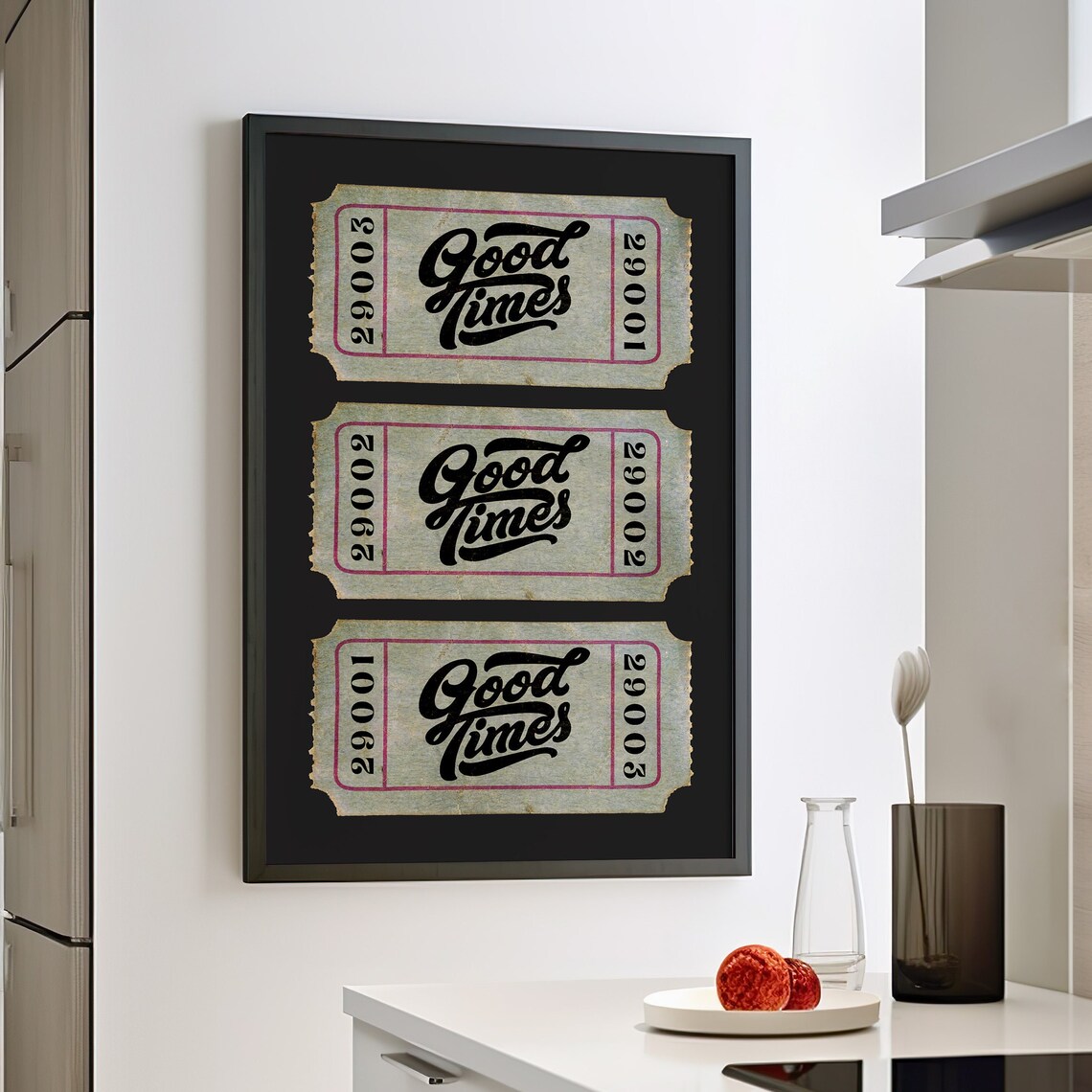 Good Times Vintage Ticket Stub Trio Black Framed Retro Poster