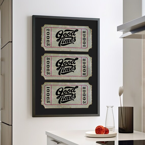 Good Times Vintage Ticket Stub Trio Black Framed Retro Poster