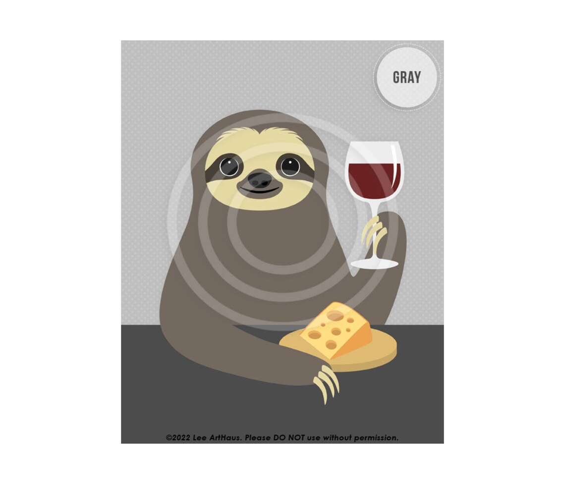 Sloth Drinking Red Wine Glass Swiss Cheese Fun Kitchen Decor Wall Poster - Image 2