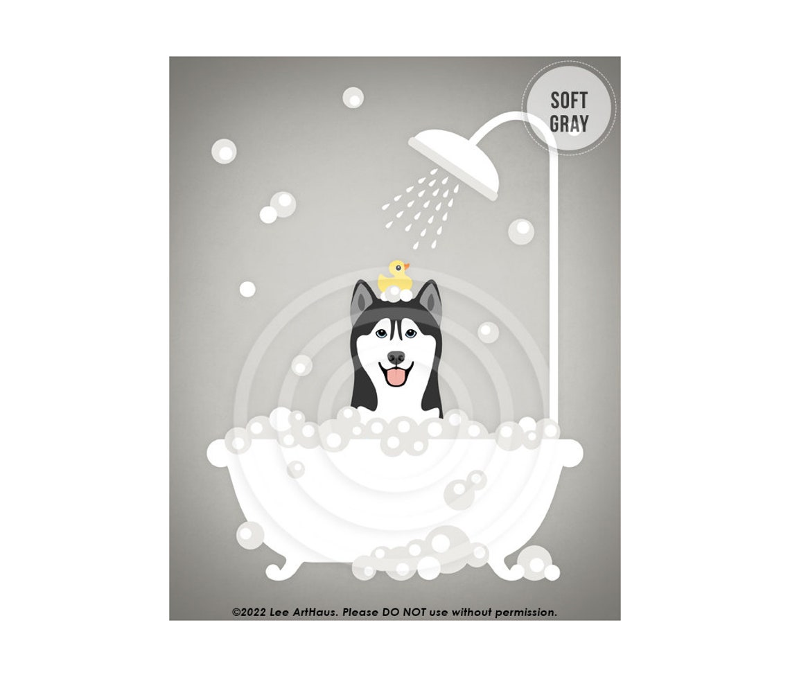 Siberian Husky In Shower Bathtub With Rubber Duck Funny Dog Poster - Image 3