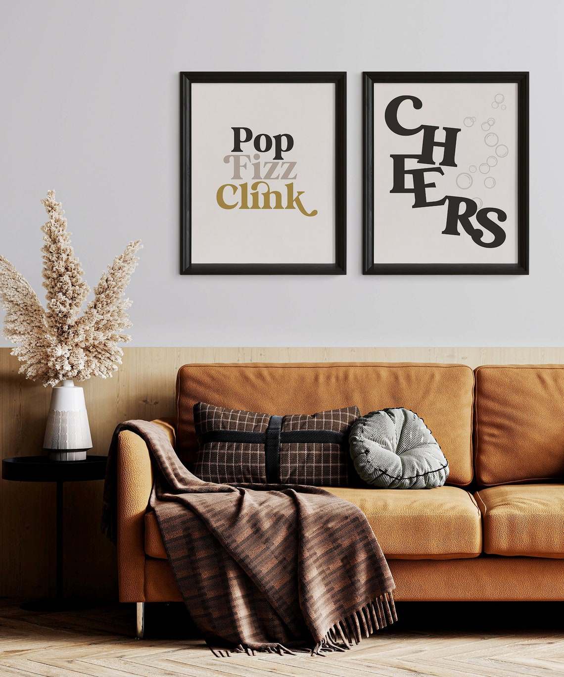 Cheers Retro Typography Print Black Cream Bar Cart Champagne Wall Art - Image 4