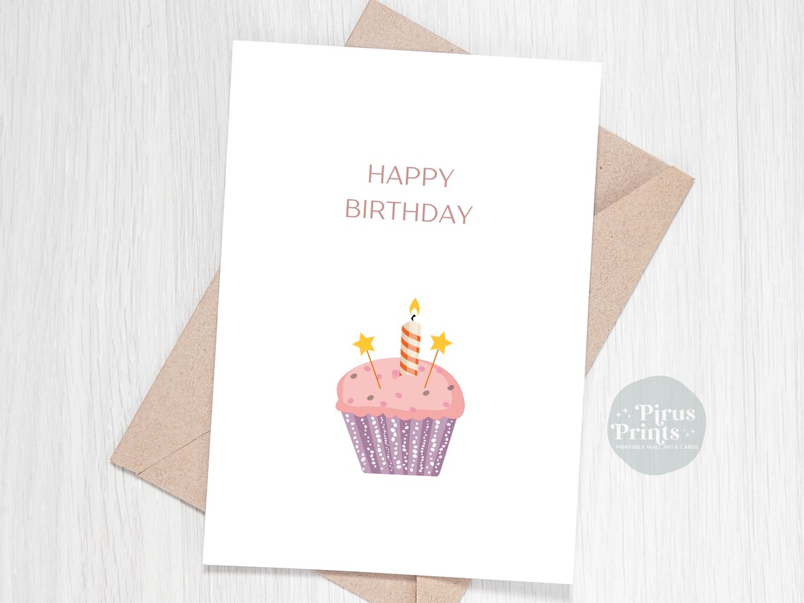 Cupcake Birthday Card, Minimal Greeting Card - Image 5