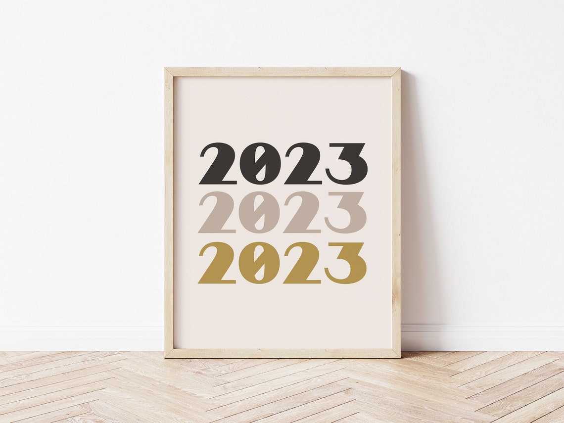 2023 Stacked Bold Black Gold Taupe Typography New Year Wall Art - Image 5