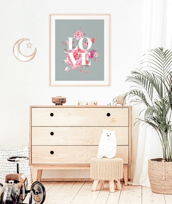 Valentines Day Floral Love Art Print, Nursery Decor