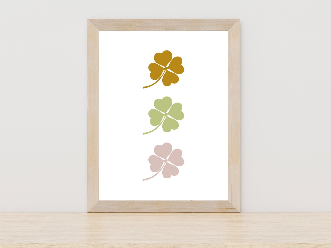Boho Shamrock Trio Minimal St Patricks Day Gold Sage Wall Art - Image 3