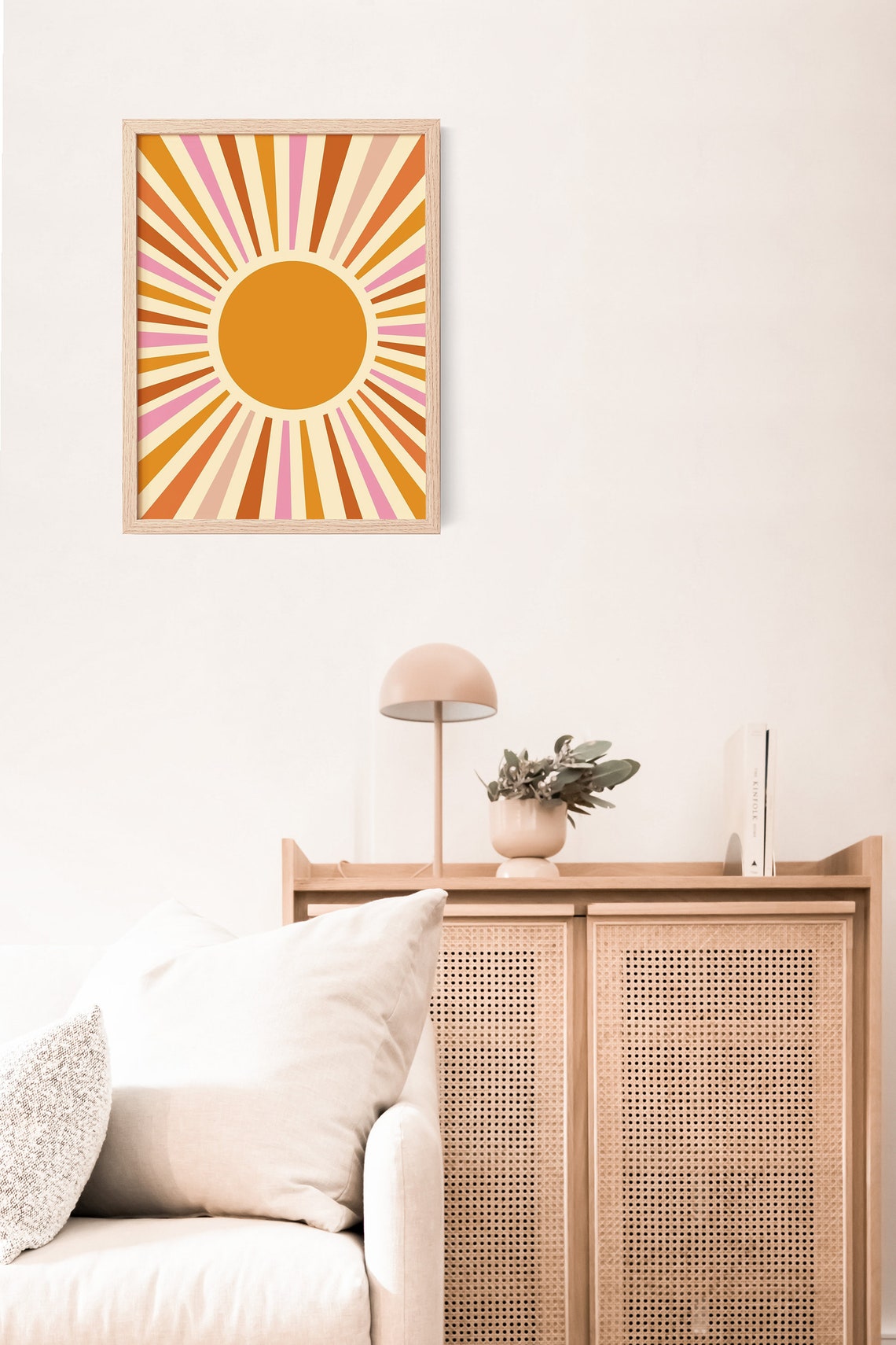 Groovy Retro Sunburst Orange Pink Sun Rays Boho Mid Century Wall Art - Image 5