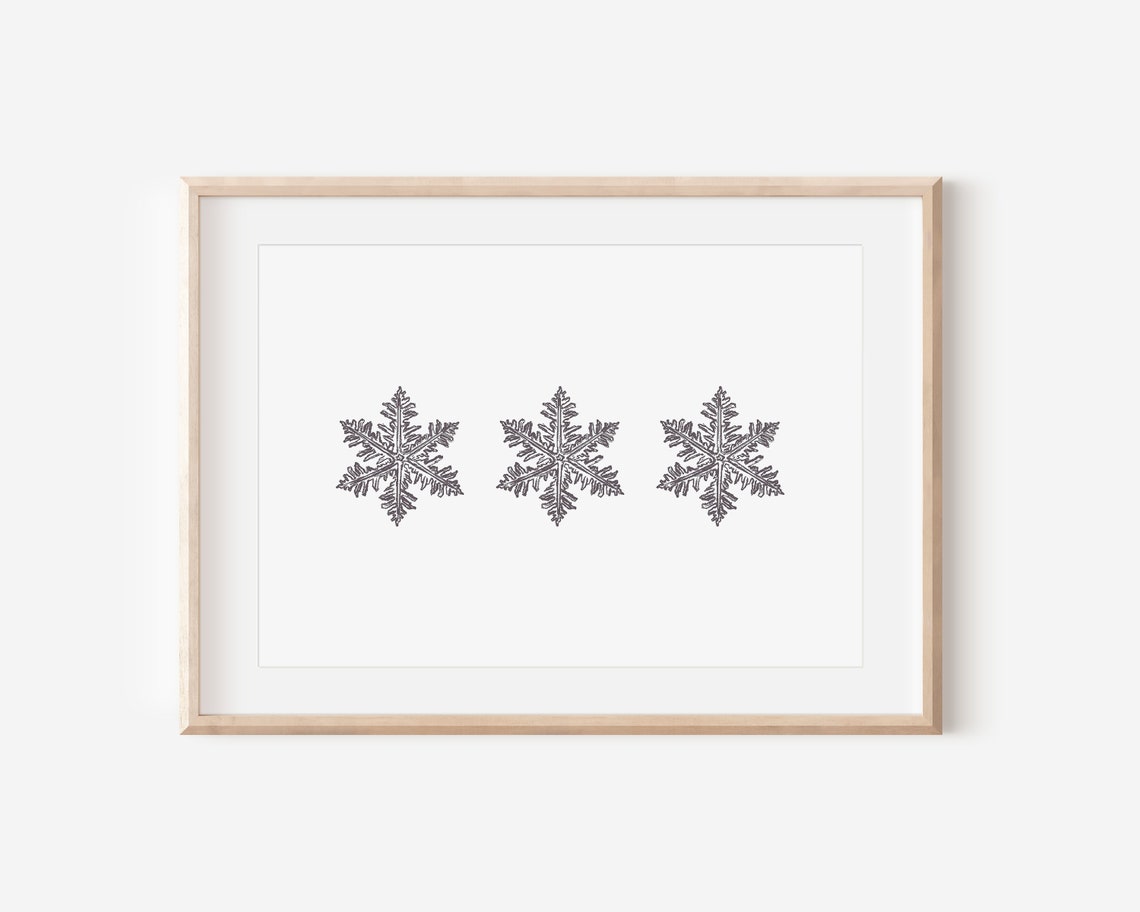 Vintage Engraved Snowflakes Trio Print Minimal Winter Cabin Wall Art - Image 4