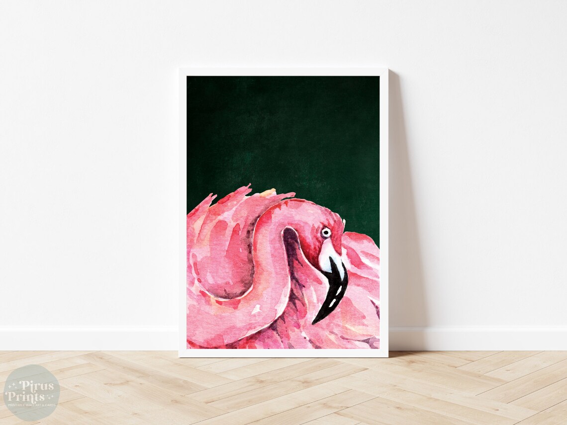 Emerald Green Flamingo Art Print, Maximalist Decor - Image 4