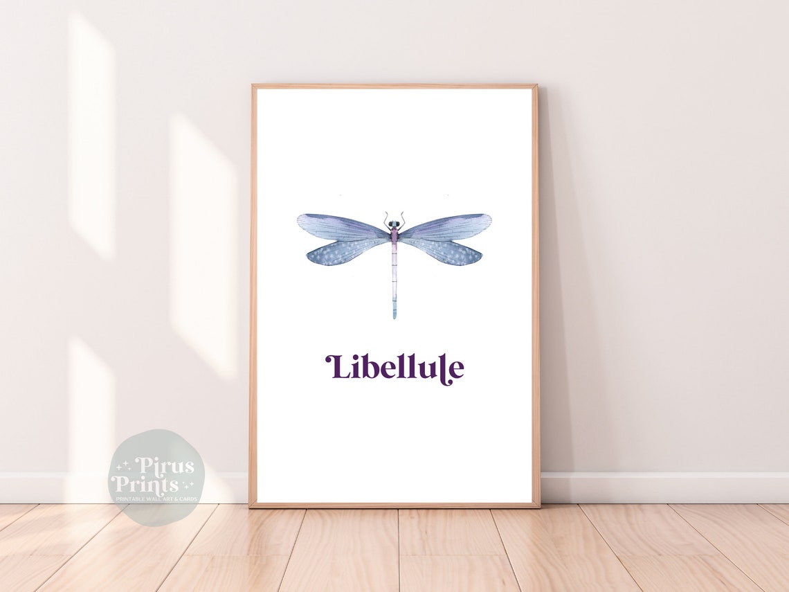 Watercolor Dragonfly Libellule Blue Insect Botanical Minimal Art Print - Image 3