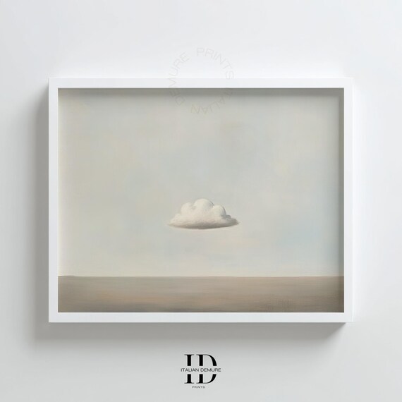 Minimalist Cloud Over Ocean Wall Art Surreal Seascape Painting Tranquil Artwork For Modern Zeninspired Decor