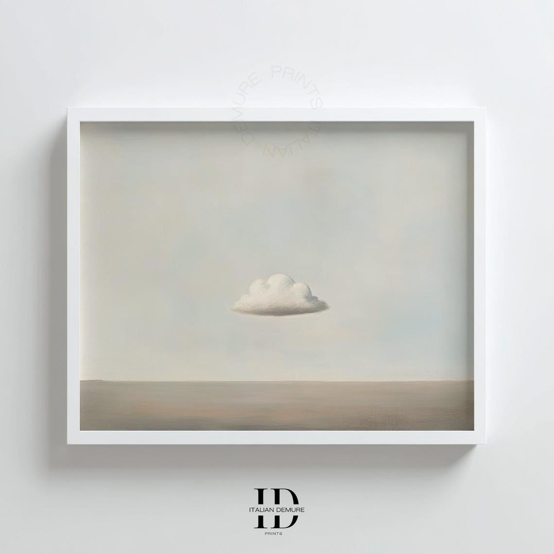 Lone White Cloud Over Calm Sea Minimalist Surreal Painting Poster