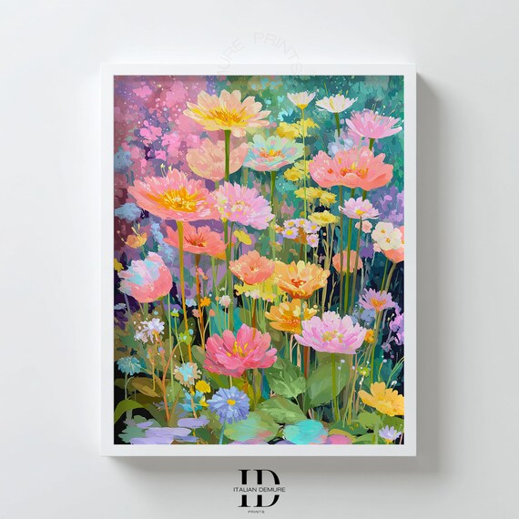 Colorful Flower Wall Art Vibrant Botanical Print Modern Garden Painting Bright Watercolor Wildflowers Floral Poster