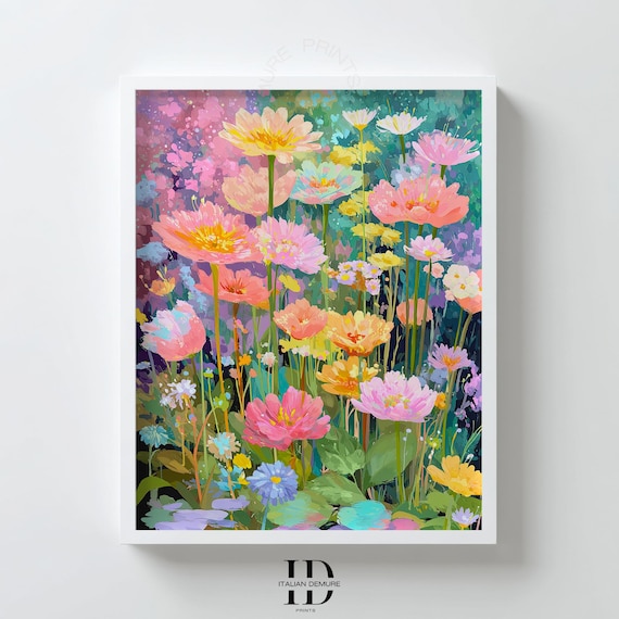 Colorful Zinnia Wildflowers Bright Summer Garden Bloom Art Poster