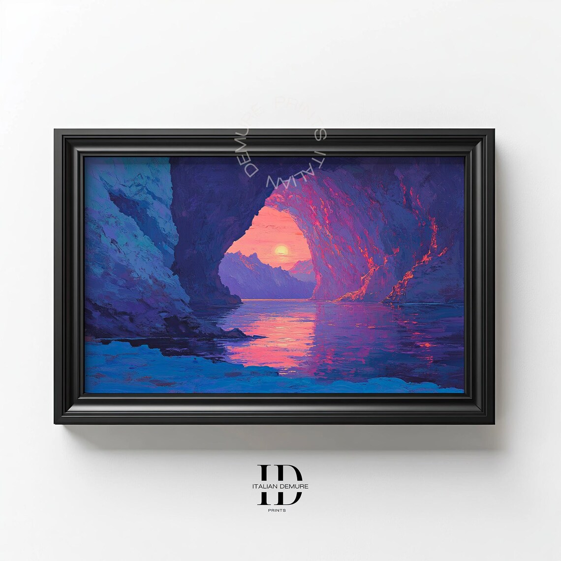 Sunset Ocean Cave Arch Purple Coastal Seascape Oil Painting Poster