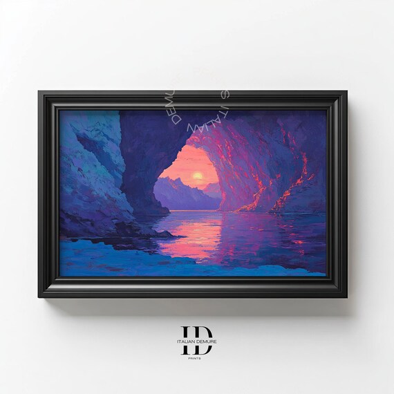 Sunset Ocean Cave Arch Purple Coastal Seascape Oil Painting Poster