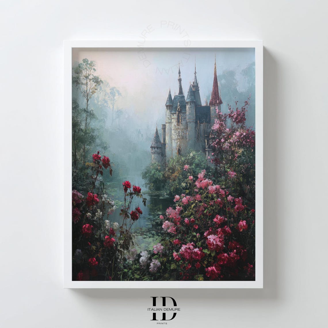Fairytale Castle Misty Rose Garden Romantic Floral Dream Poster