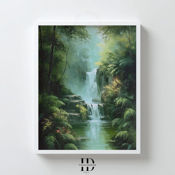 Tiered Waterfall in Lush Green Tropical Jungle Rainforest Poster